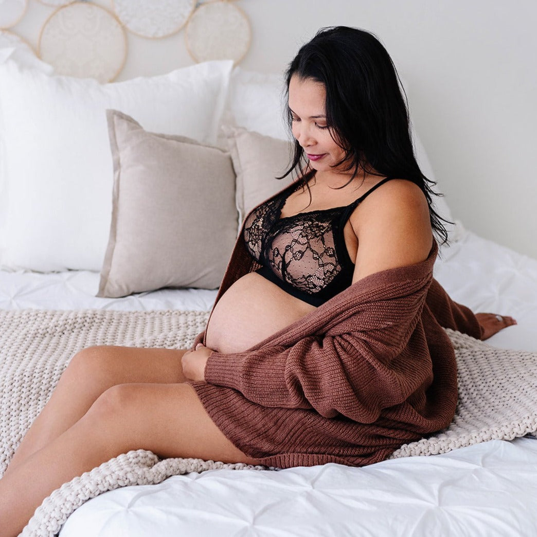 pregnant model ooh la la nursing bralette black-nude oh la lari