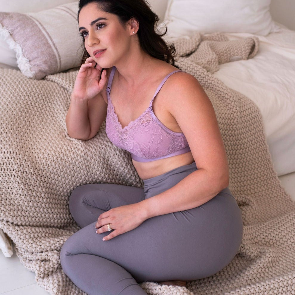 grey legging mauve bralette pregnant or nursing oh la lari