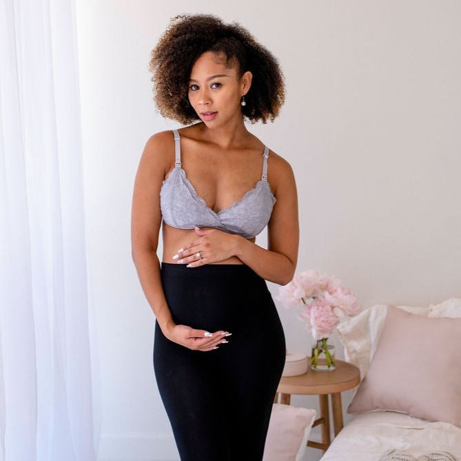 grey maternity bralette bra racerback sexy pregnant model
